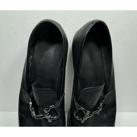 Salvatore Ferragamo Black Leather Gancini Bit Loafers Size 10 D Slip On Silver - Picture 8 of 8